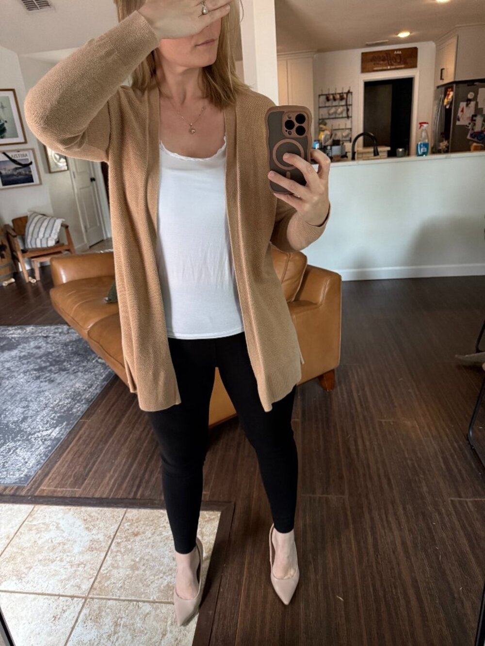 GAP 100% Cotton Camel Open Front Longline Cardigan Sweater Size Medium